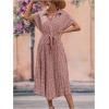 imageSweatyRocks Womens Floral Print Long Dress Button Front Short Sleeve Pleated Flowy Casual Aline DressesDusty Pink