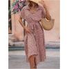 imageSweatyRocks Womens Floral Print Long Dress Button Front Short Sleeve Pleated Flowy Casual Aline DressesDusty Pink