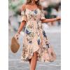 imageSweatyRocks Womens Floral Print Short Sleeve Cold Shoulder Dress Asymmetrical High Low Ruffle Midi DressesApricot