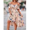imageSweatyRocks Womens Floral Print Short Sleeve Cold Shoulder Dress Asymmetrical High Low Ruffle Midi DressesApricot
