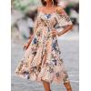 imageSweatyRocks Womens Floral Print Short Sleeve Cold Shoulder Dress Asymmetrical High Low Ruffle Midi DressesApricot
