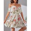 imageSweatyRocks Womens Floral Print Short Sleeve Cold Shoulder Dress Asymmetrical High Low Ruffle Midi DressesBeige