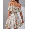 imageSweatyRocks Womens Floral Print Short Sleeve Cold Shoulder Dress Asymmetrical High Low Ruffle Midi DressesBeige