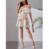 imageSweatyRocks Womens Floral Print Short Sleeve Cold Shoulder Dress Asymmetrical High Low Ruffle Midi DressesBeige