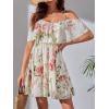 imageSweatyRocks Womens Floral Print Short Sleeve Cold Shoulder Dress Asymmetrical High Low Ruffle Midi DressesBeige