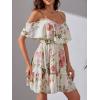 imageSweatyRocks Womens Floral Print Short Sleeve Cold Shoulder Dress Asymmetrical High Low Ruffle Midi DressesBeige