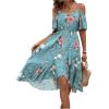 imageSweatyRocks Womens Floral Print Short Sleeve Cold Shoulder Dress Asymmetrical High Low Ruffle Midi DressesBlue Green