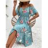 imageSweatyRocks Womens Floral Print Short Sleeve Cold Shoulder Dress Asymmetrical High Low Ruffle Midi DressesBlue Green
