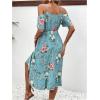 imageSweatyRocks Womens Floral Print Short Sleeve Cold Shoulder Dress Asymmetrical High Low Ruffle Midi DressesBlue Green