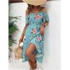 imageSweatyRocks Womens Floral Print Short Sleeve Cold Shoulder Dress Asymmetrical High Low Ruffle Midi DressesBlue Green