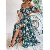 imageSweatyRocks Womens Floral Print Short Sleeve Cold Shoulder Dress Asymmetrical High Low Ruffle Midi DressesGreen