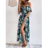imageSweatyRocks Womens Floral Print Short Sleeve Cold Shoulder Dress Asymmetrical High Low Ruffle Midi DressesGreen