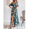 imageSweatyRocks Womens Floral Print Short Sleeve Cold Shoulder Dress Asymmetrical High Low Ruffle Midi DressesGreen