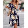 imageSweatyRocks Womens Floral Print Short Sleeve Cold Shoulder Dress Asymmetrical High Low Ruffle Midi DressesNavy Blue