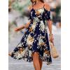 imageSweatyRocks Womens Floral Print Short Sleeve Cold Shoulder Dress Asymmetrical High Low Ruffle Midi DressesNavy Blue
