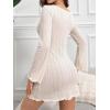 imageSweatyRocks Womens Long Sleeve Scoop Neck Lettuce Trim Ribbed Knitted Mini Lounge Dresses NightgownsApricot