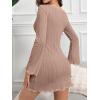 imageSweatyRocks Womens Long Sleeve Scoop Neck Lettuce Trim Ribbed Knitted Mini Lounge Dresses NightgownsKhaki