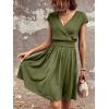 imageSweatyRocks Womens Short Batwing Sleeve Cross Wrap VNeck Aline Casual Swing Dress Plain Shirred Flared Short DressArmy Green