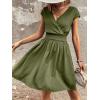 imageSweatyRocks Womens Short Batwing Sleeve Cross Wrap VNeck Aline Casual Swing Dress Plain Shirred Flared Short DressArmy Green