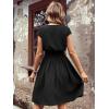 imageSweatyRocks Womens Short Batwing Sleeve Cross Wrap VNeck Aline Casual Swing Dress Plain Shirred Flared Short DressBlack