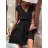 imageSweatyRocks Womens Short Batwing Sleeve Cross Wrap VNeck Aline Casual Swing Dress Plain Shirred Flared Short DressBlack