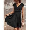 imageSweatyRocks Womens Short Batwing Sleeve Cross Wrap VNeck Aline Casual Swing Dress Plain Shirred Flared Short DressBlack