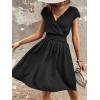 imageSweatyRocks Womens Short Batwing Sleeve Cross Wrap VNeck Aline Casual Swing Dress Plain Shirred Flared Short DressBlack