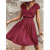 imageSweatyRocks Womens Short Batwing Sleeve Cross Wrap VNeck Aline Casual Swing Dress Plain Shirred Flared Short DressBurgundy