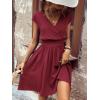 imageSweatyRocks Womens Short Batwing Sleeve Cross Wrap VNeck Aline Casual Swing Dress Plain Shirred Flared Short DressBurgundy
