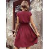 imageSweatyRocks Womens Short Batwing Sleeve Cross Wrap VNeck Aline Casual Swing Dress Plain Shirred Flared Short DressBurgundy