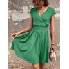 imageSweatyRocks Womens Short Batwing Sleeve Cross Wrap VNeck Aline Casual Swing Dress Plain Shirred Flared Short DressGreen