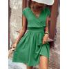 imageSweatyRocks Womens Short Batwing Sleeve Cross Wrap VNeck Aline Casual Swing Dress Plain Shirred Flared Short DressGreen