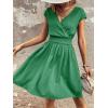 imageSweatyRocks Womens Short Batwing Sleeve Cross Wrap VNeck Aline Casual Swing Dress Plain Shirred Flared Short DressGreen