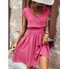 imageSweatyRocks Womens Short Batwing Sleeve Cross Wrap VNeck Aline Casual Swing Dress Plain Shirred Flared Short DressHot Pink