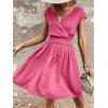 imageSweatyRocks Womens Short Batwing Sleeve Cross Wrap VNeck Aline Casual Swing Dress Plain Shirred Flared Short DressHot Pink