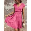 imageSweatyRocks Womens Short Batwing Sleeve Cross Wrap VNeck Aline Casual Swing Dress Plain Shirred Flared Short DressHot Pink