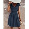 imageSweatyRocks Womens Short Batwing Sleeve Cross Wrap VNeck Aline Casual Swing Dress Plain Shirred Flared Short DressNavy Blue