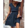 imageSweatyRocks Womens Short Batwing Sleeve Cross Wrap VNeck Aline Casual Swing Dress Plain Shirred Flared Short DressNavy Blue