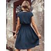 imageSweatyRocks Womens Short Batwing Sleeve Cross Wrap VNeck Aline Casual Swing Dress Plain Shirred Flared Short DressNavy Blue