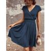 imageSweatyRocks Womens Short Batwing Sleeve Cross Wrap VNeck Aline Casual Swing Dress Plain Shirred Flared Short DressNavy Blue