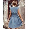imageSweatyRocks Womens Short Batwing Sleeve Cross Wrap VNeck Aline Casual Swing Dress Plain Shirred Flared Short DressPale Blue