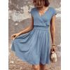 imageSweatyRocks Womens Short Batwing Sleeve Cross Wrap VNeck Aline Casual Swing Dress Plain Shirred Flared Short DressPale Blue