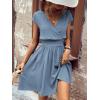 imageSweatyRocks Womens Short Batwing Sleeve Cross Wrap VNeck Aline Casual Swing Dress Plain Shirred Flared Short DressPale Blue