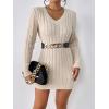 imageSweatyRocks Womens V Neck Long Sleeve Knit Dress Casual Slim Fit Mini Pencil DressesApricot
