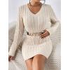 imageSweatyRocks Womens V Neck Long Sleeve Knit Dress Casual Slim Fit Mini Pencil DressesApricot