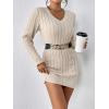 imageSweatyRocks Womens V Neck Long Sleeve Knit Dress Casual Slim Fit Mini Pencil DressesApricot