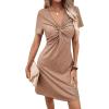 imageSweatyRocks Womens Casual Short Sleeve V Neck Tee Shirt Dress Twist Front A Line Short DressesKhaki