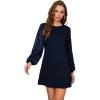 imageSweatyRocks Womens Elegant Mesh Contrast Long Sleeve A Line Mini Short DressNavy Blue