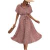 imageSweatyRocks Womens Floral Print Long Dress Button Front Short Sleeve Pleated Flowy Casual Aline DressesDusty Pink