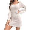 imageSweatyRocks Womens Long Sleeve Scoop Neck Lettuce Trim Ribbed Knitted Mini Lounge Dresses NightgownsApricot